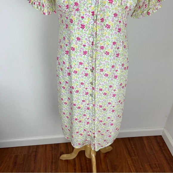 Charlie Holiday Floral Button Down Dress Puff Sleeves Size 4 / Small - Picture 4 of 8
